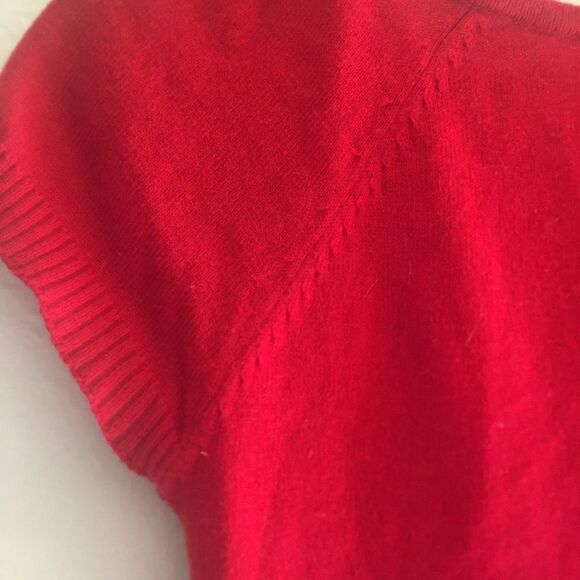 Vintage 90s Forever 21 Cherry Red/White Argyle V-Neck Top - Picture 5 of 7